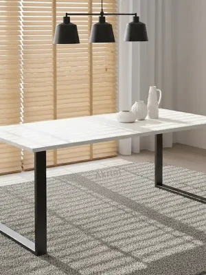 Jídelní stůl IMPERIAL 185x90 cm bílá + černé kovové nohy Jen Po Omezenou Doba