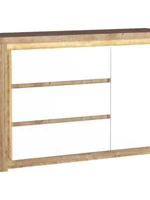 Značkový LIVINIO komoda L-15 144 cm V CENĚ LED LIŠTA ribbeck/bílá lesk