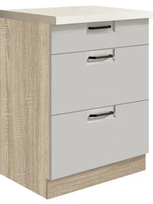 FAVORIT s dolní skříňka FL-10D se zásuvkami 60 cm šedá lesk VÝBĚR KORPUSU a KOVÁNÍ Finální Výprodej