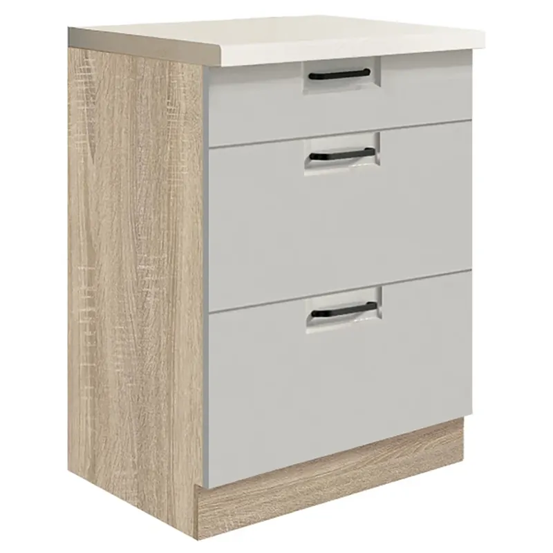 FAVORIT s dolní skříňka FL-10D se zásuvkami 60 cm šedá lesk VÝBĚR KORPUSU a KOVÁNÍ Finální Výprodej