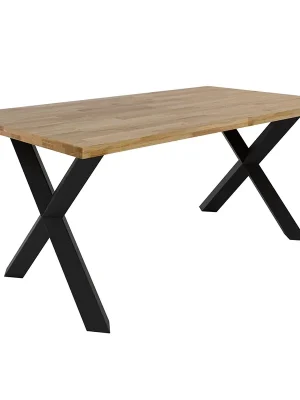 Autentický Jídelní stůl MALMO LINEAR 180x100 cm nerozkládací dřevo MASIV dub + nohy kov černá