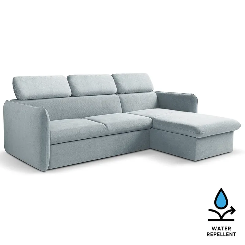 Malá sedací souprava SLIM 235x179 cm PRAVÁ 70 modrošedá rozkládací + úložný prostor Levný