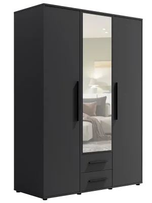 Značkový MAXIONE c šatní skříň SZ3D2SZ MX-12 se zrcadlem 150 cm černá mat