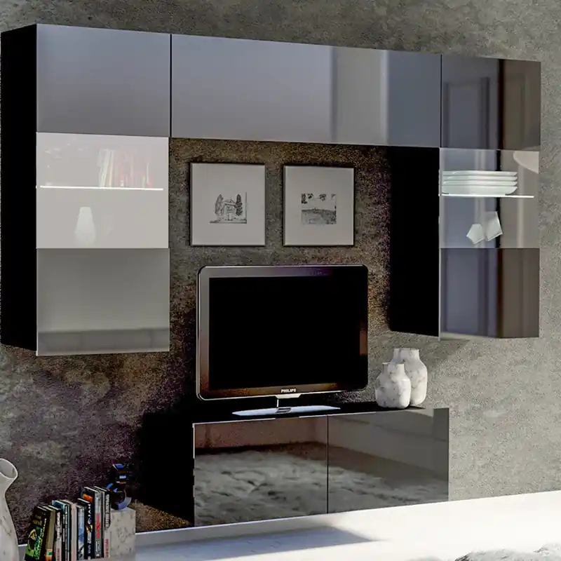 Autentický Obývací stěna CALABRINI c 200 cm 4 díly M černá lesk