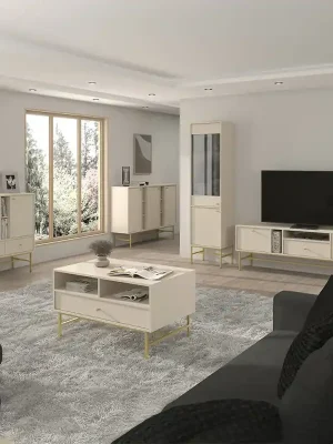 Značkový Obývací stěna TOKYO 3 b 5 dílů béžová/zlatá