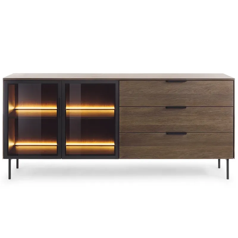 LUMI d komoda 181 2D3S + LED 181 cm dub dunin/černá Hit Sezóny