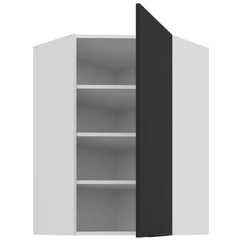 Značkový ARIA bc horní kuchyňská skříňka 60x60 GN-90 1F (45°) rohová s policemi 60x60 cm VYSOKÁ bílá/černá