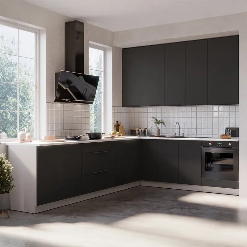 Kuchyňská linka ARIA bc 270x230 cm UNI dvířka bílá/černá Rychlé Dodání