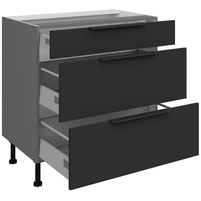 ARIA ab dolní skříňka 80 D 3S zásuvková 80 cm PREMIUM BOX antracit/černá Dokud Zásoby Vydrží