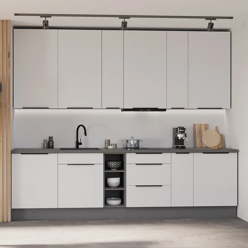 Oblíbený Kuchyňská linka ARIA aw 300 cm UNI dvířka EXTRA VYSOKÁ ANTIFINGER povrch antracit/bílá