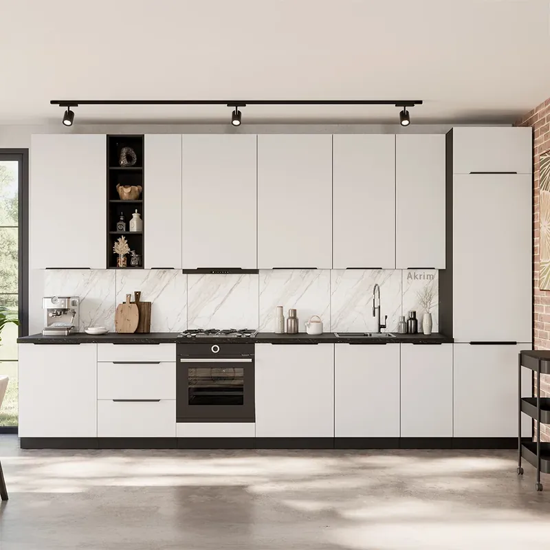 Kuchyňská linka ARIA wb 390 cm UNI dvířka černá/bílá Sezónní Sleva
