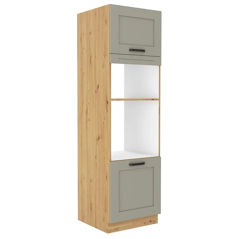 Vysoce Kvalitní LUNA ab vysoká skříňka 60 DPM-210 2F na vestavnou troubu a mikrovlnku 60 cm UNI dvířka artisan/světle šedá
