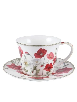 HOME ELEMENTS Šálek 250 ml s podšálkem Máky bílé Home Elements Výhodná Nabídka