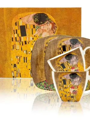 Šálky s podšálky a lžičkami 2 x 250 ml, Klimt Polibek zlatý Home Elements Koupit Online