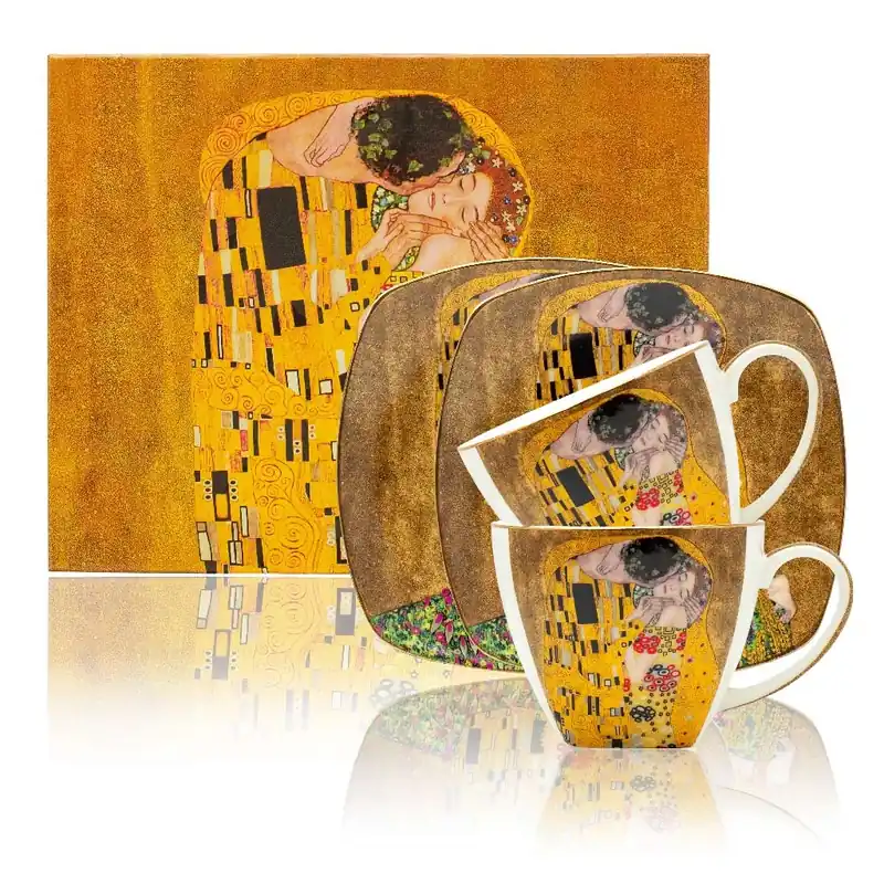 Šálky s podšálky a lžičkami 2 x 250 ml, Klimt Polibek zlatý Home Elements Koupit Online