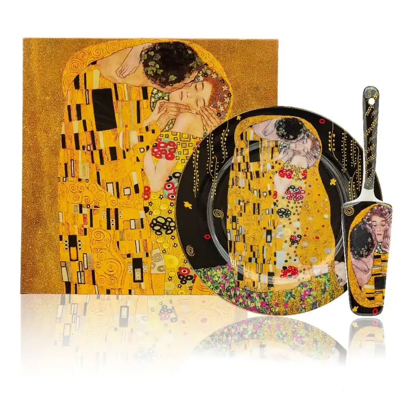 Talíř na dort se lžící, Klimt Polibek tmavý Home Elements Novinka