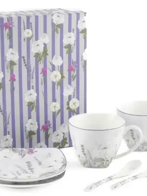Oblíbený Šálky s podšálky a lžičkami 2 x 250 ml, Levandule Home Elements