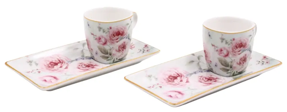 Espresso set s podtácky 2 x 65 ml, Růže Home Elements Nová Kolekce