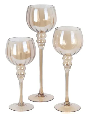 Svícen Amber set 3 kusů, barva jantarová Home Elements Výhodná Nabídka