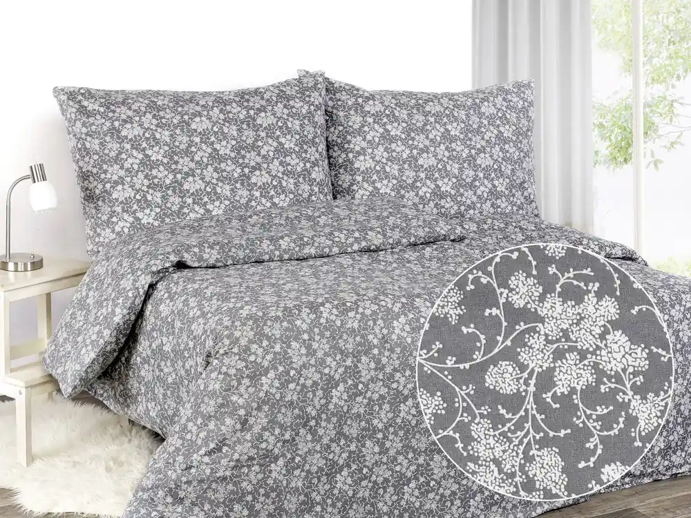 Povlečení bavlněné, tmavě šedé Květinový ornamet Dreamy Linens Odeslání Ihned