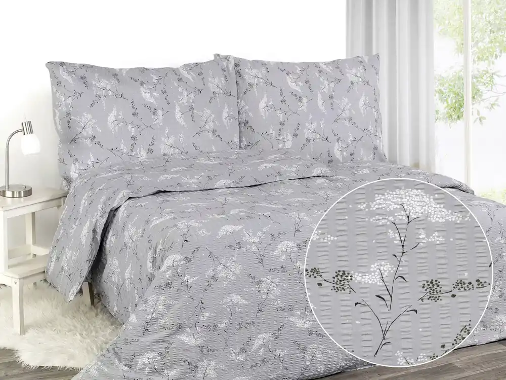 Ověřený Povlečení krepové, šedé Bílé květiny Dreamy Linens