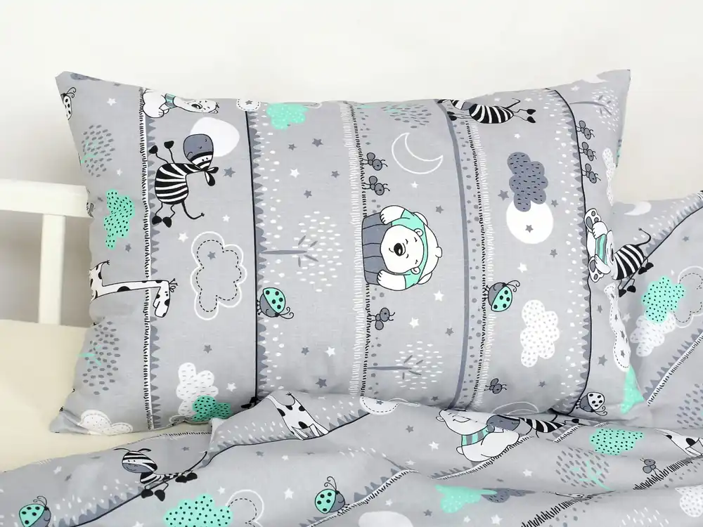 Kup Teď Povlečení bavlněné šedé Medvídci a kamarádi - do postýlky Dreamy Linens