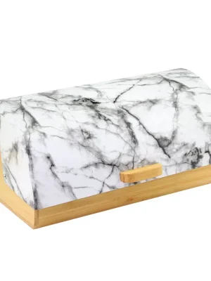 Levný Chlebník, s bambusem, mramorový design, bílý Haus Roland