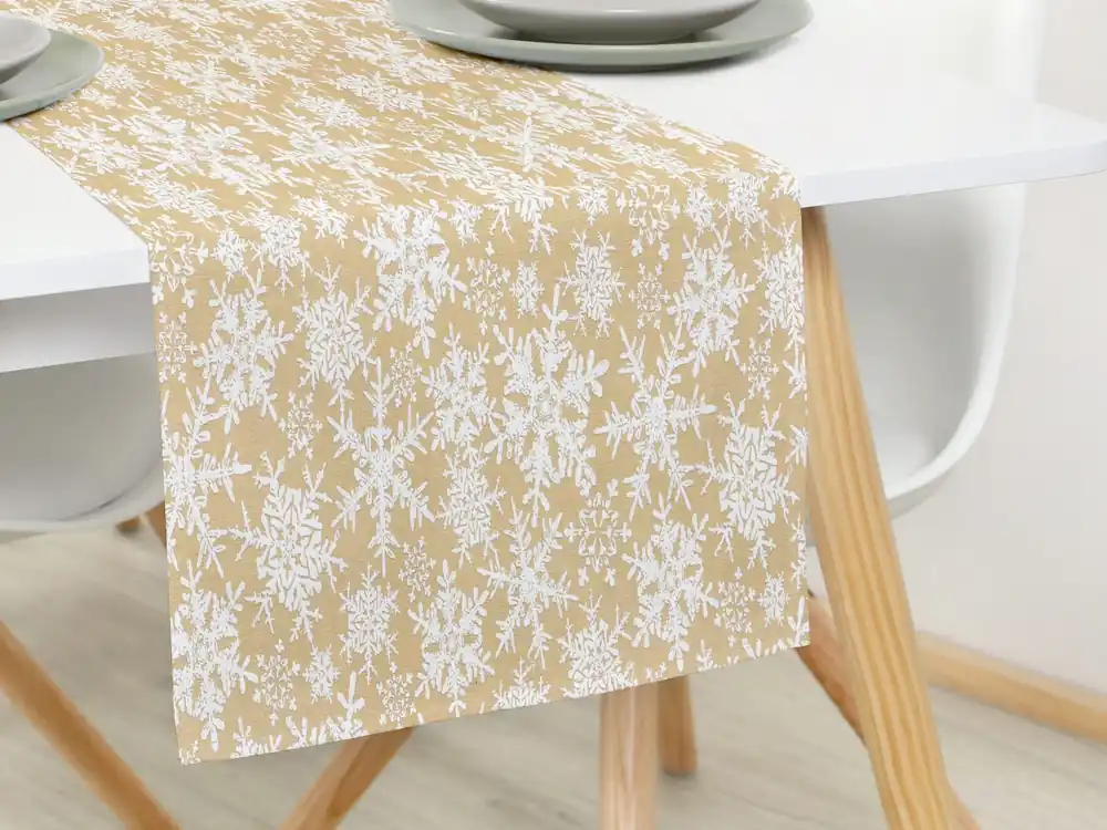Omezená Nabídka Vánoční prostírání běhoun bavlněný, béžový Vločky Dreamy Linens