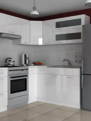 Víkendová Akce Rohová kuchyňská linka DIAMOND 360/300 bílá lesk