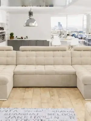 Rozkládací rohová sedačka MIA U II 378x170 se záhlavníky - Barva krémová eup349239euv1 Výhodná Nabídka