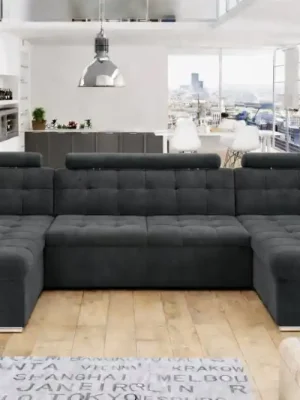 Vrácení Zdarma Rozkládací rohová sedačka MIA U II 378x170 se záhlavníky - Barva tmavě šedá eup349236euv1