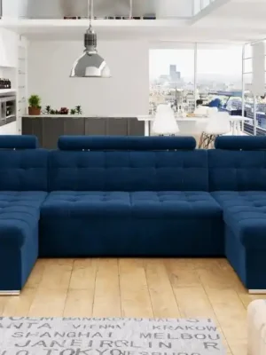Top Prodej Rozkládací rohová sedačka MIA U II 378x170 se záhlavníky - Barva modrá eup349234euv1