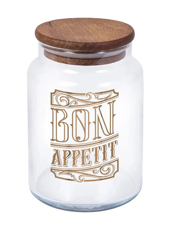 Must-Have PROHOME - Dóza 890ml sklo s dřevěným víkem Bon Appetit