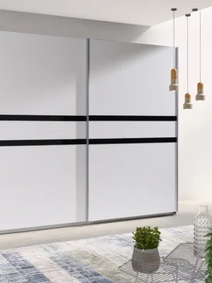 Finální Výprodej Šatní skříň LUX 33 bílý lesk / černý lacobel