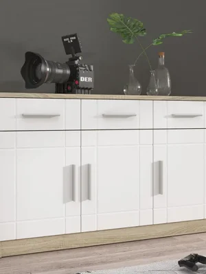 Přímo Od Výrobce Komoda PARIS 3F3S Bílá + dub sonoma