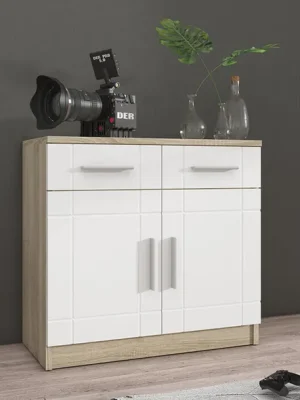 Sezónní Sleva Komoda PARIS 2F2S Bílá + dub sonoma