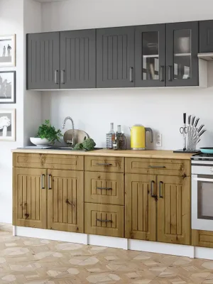 Tovární Cena Kuchyňská linka BERIZA CHOCO 240cm - Grafit + dub artisan
