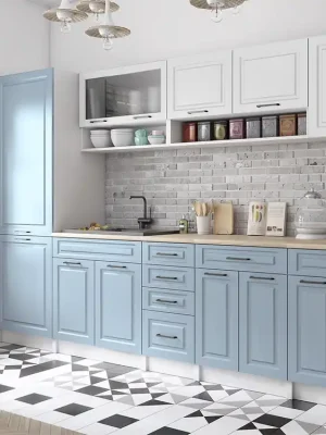 Akce Kuchyňská linka BIRGID 300cm - Bílá + denim