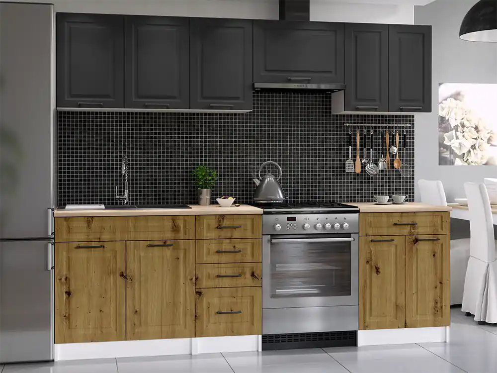 Kuchyňská linka INGRID 240cm - Grafit + dub artisan Expresní Doručení