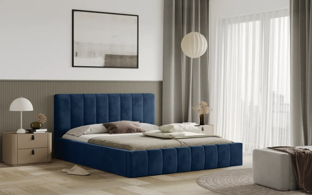 Bezpečná Platba Postel RIMINI 160x200 modrá s úložným prostorem
