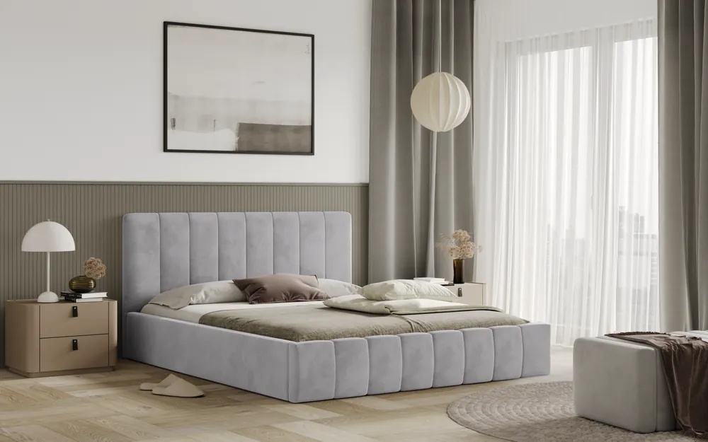 Super Cena Postel RIMINI 180x200 světlešedá s úložným prostorem