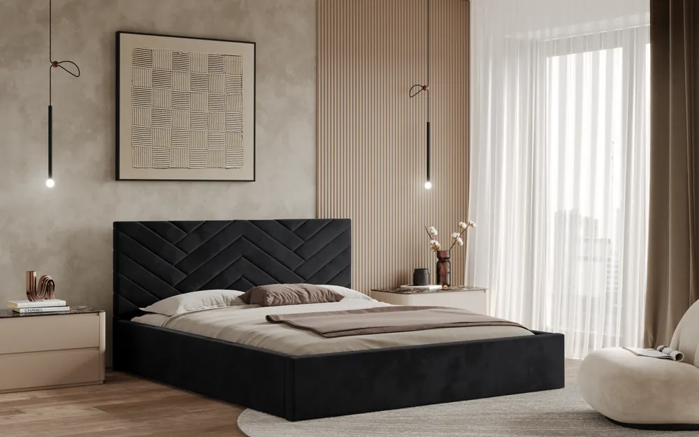 Postel TRIEST 140x200 černá s úložným prostorem Vysoce Kvalitní
