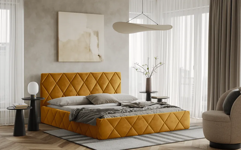 Postel LUKA 140x200 zlatá s úložným prostorem Akce