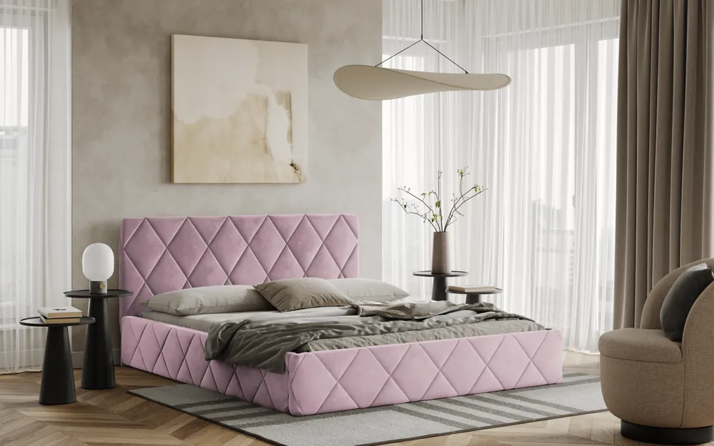 Značkový Postel LUKA 180x200 růžová s úložným prostorem