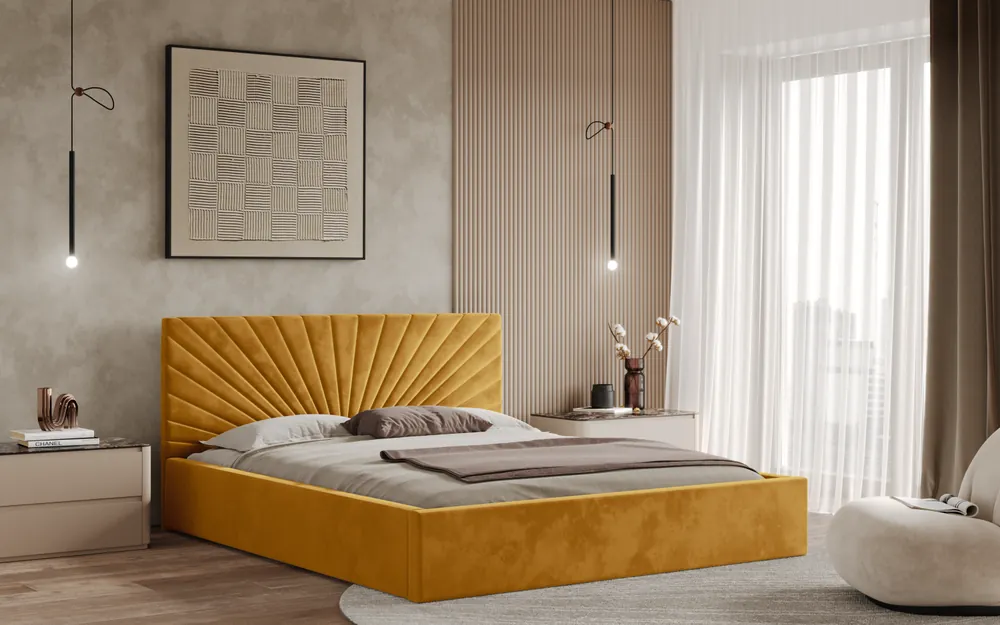 Postel BACOLI 160x200 zlatá s úložným prostorem Zlevněný