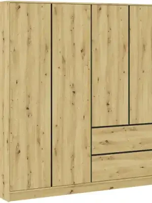 Šatní skříň BASIT 4D2S - dub artisan - antracit Omezená Nabídka