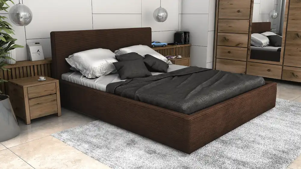 Postel LINCOLN 120x200 tmavěhnědá s úložným prostorem - manšestr - LINCOLN 29 Novinka