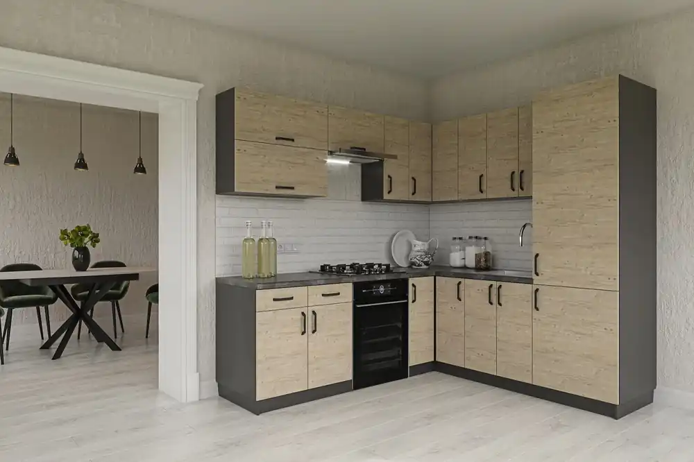 Rohová kuchyňská linka 230x230 HORLY R3P dub přímořský/grafit Finální Výprodej
