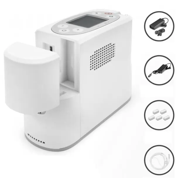 Značkový Přenosný kyslíkový koncentrátor s baterií, Kingon P2, 2 x Li-ion 6,8 Ah, 5L/min, 96%