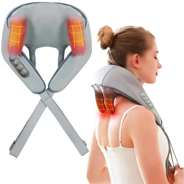 Novinka Elektrický masážní Shiatsu šál na krk a ramena – Hřejivá masáž pro uvolnění těla, šedá